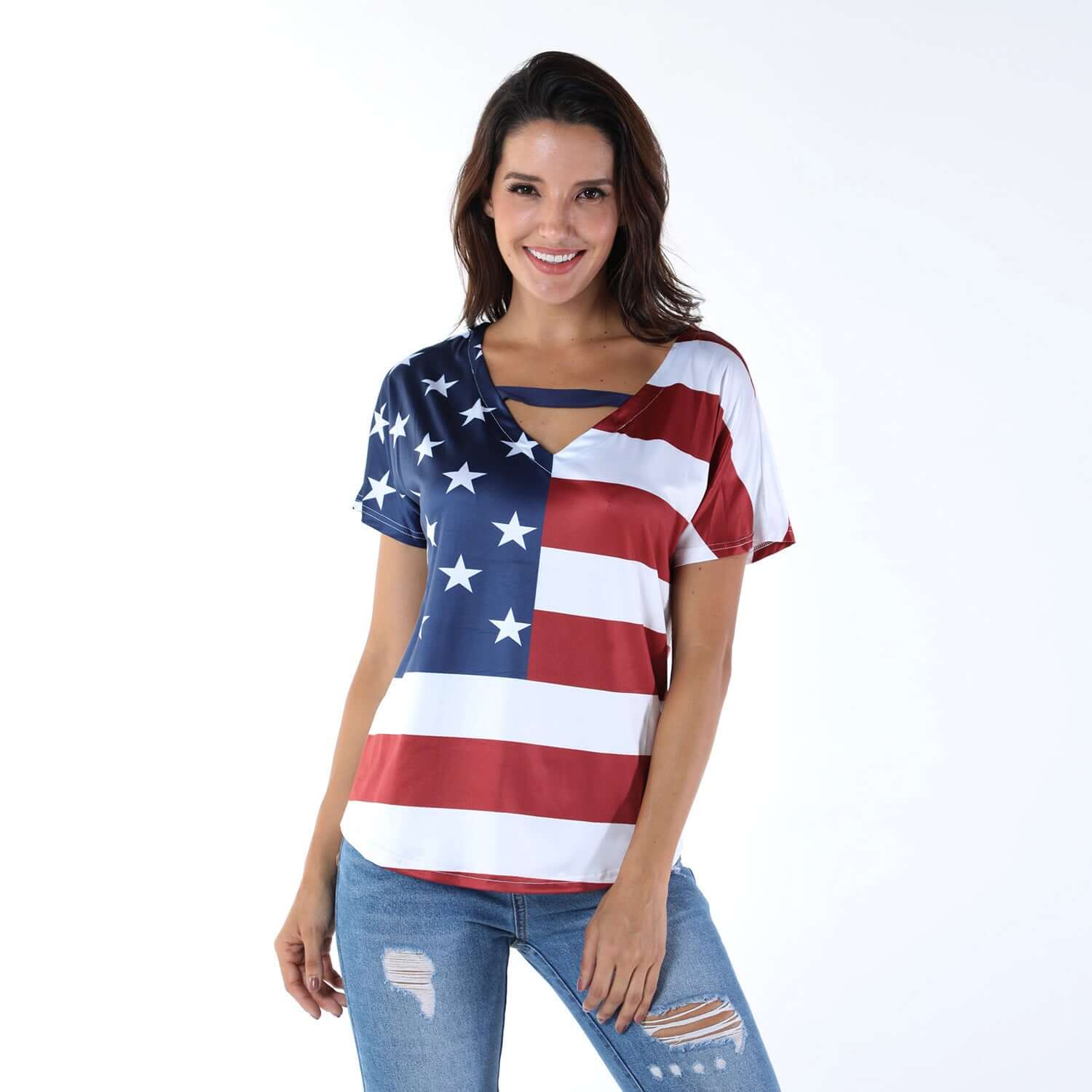 American Flag Ladies Casual Shirt - Exactly Bliss