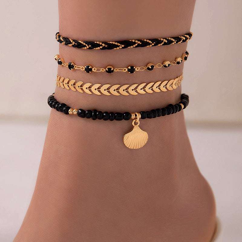 Rice Bead Woven Rope 4 Piece Anklet Set - Exactly Bliss