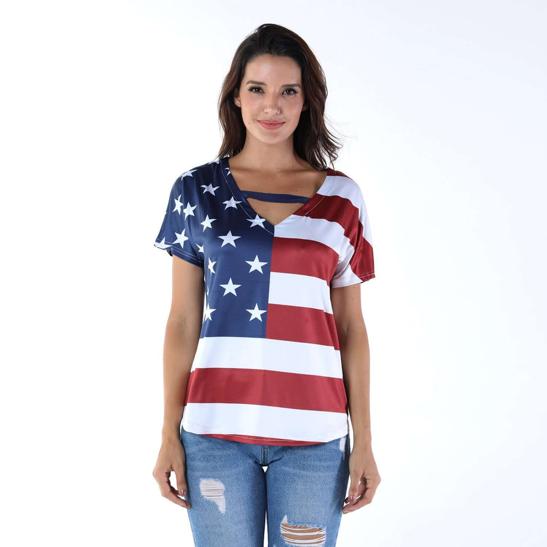 American Flag Ladies Casual Shirt - Exactly Bliss
