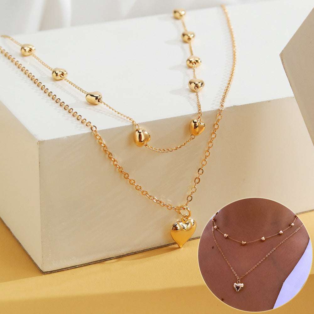 Double - layer Heart Pendant Necklace - Exactly Bliss