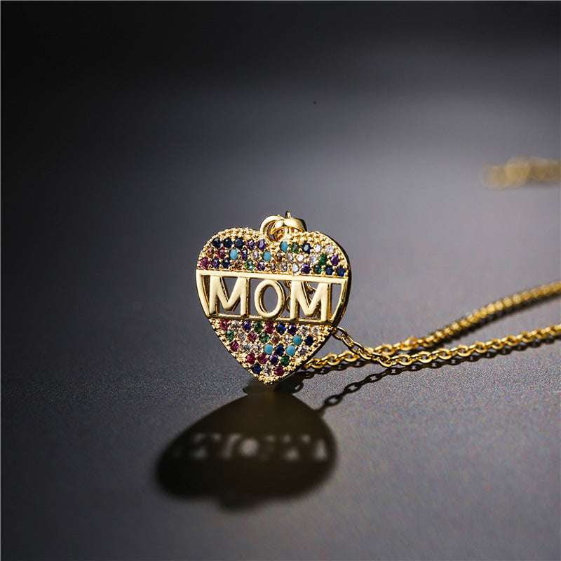 Mothers Day Gift Peach Heart MOM Pendant Necklace Copper - Exactly Bliss