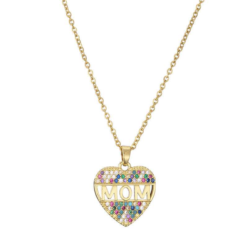 Mothers Day Gift Peach Heart MOM Pendant Necklace Copper - Exactly Bliss