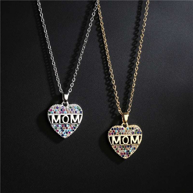 Mothers Day Gift Peach Heart MOM Pendant Necklace Copper - Exactly Bliss