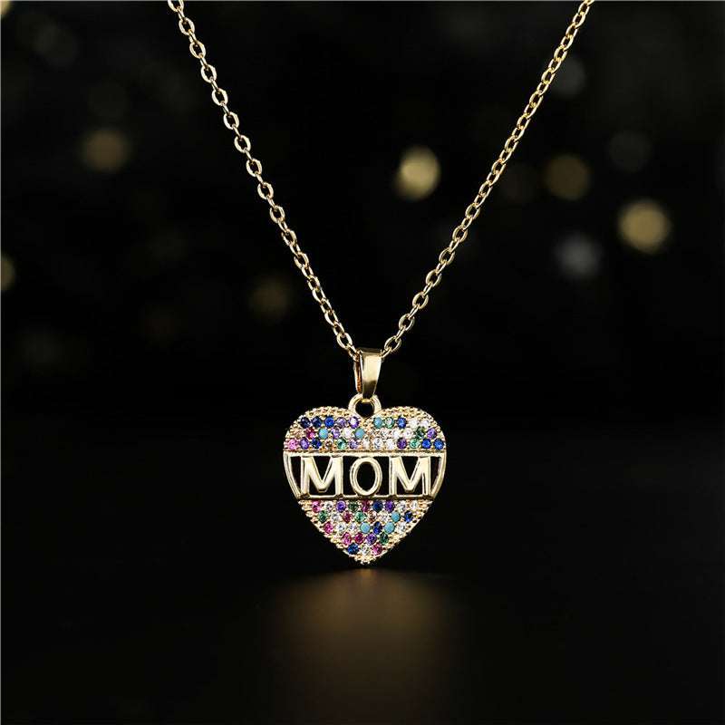 Mothers Day Gift Peach Heart MOM Pendant Necklace Copper - Exactly Bliss