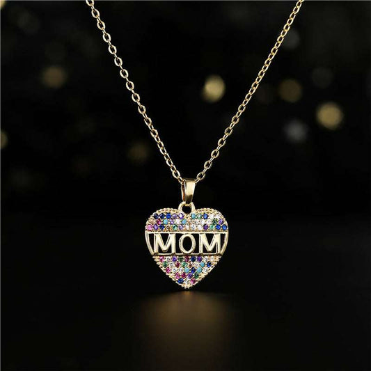 Mothers Day Gift Peach Heart MOM Pendant Necklace Copper - Exactly Bliss