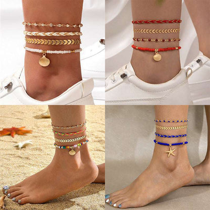 Rice Bead Woven Rope 4 Piece Anklet Set - Exactly Bliss