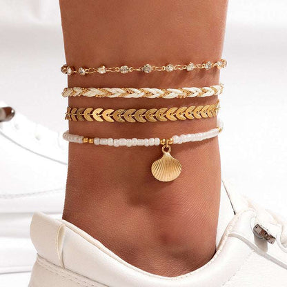 Rice Bead Woven Rope 4 Piece Anklet Set - Exactly Bliss
