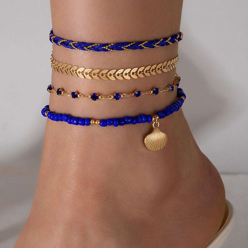 Rice Bead Woven Rope 4 Piece Anklet Set - Exactly Bliss