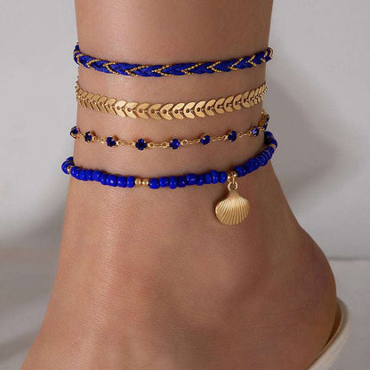 Rice Bead Woven Rope 4 Piece Anklet Set - Exactly Bliss
